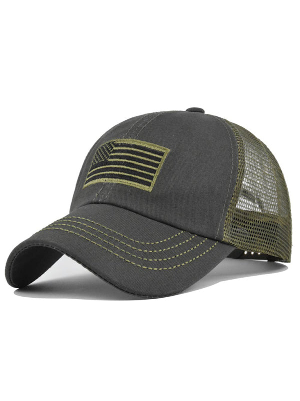 American flag embroidered camouflage cap mesh cap baseball cap visor-[Adult]-[Female]-Olive green-FREESIZE-2022 Online Blue Zone Planet