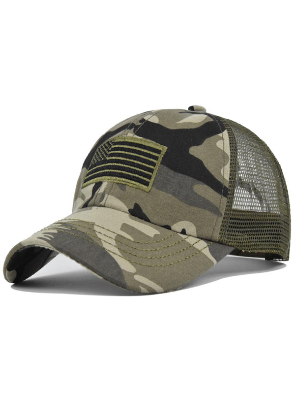 American flag embroidered camouflage cap mesh cap baseball cap visor-[Adult]-[Female]-Green-FREESIZE-2022 Online Blue Zone Planet