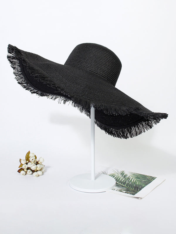 Bohemian Wide Brimmed Beach Hat-HATS-[Adult]-[Female]-Black-FREESIZE-2022 Online Blue Zone Planet