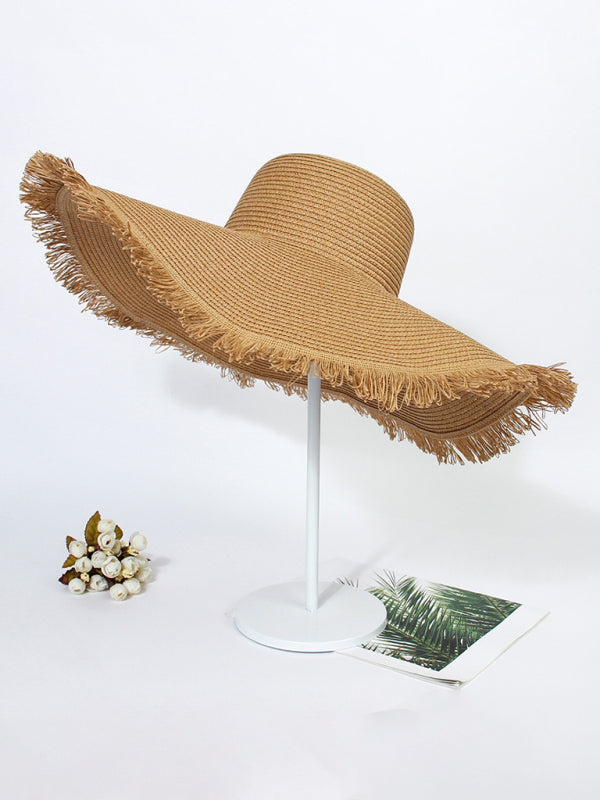 Bohemian Wide Brimmed Beach Hat-HATS-[Adult]-[Female]-Khaki-FREESIZE-2022 Online Blue Zone Planet