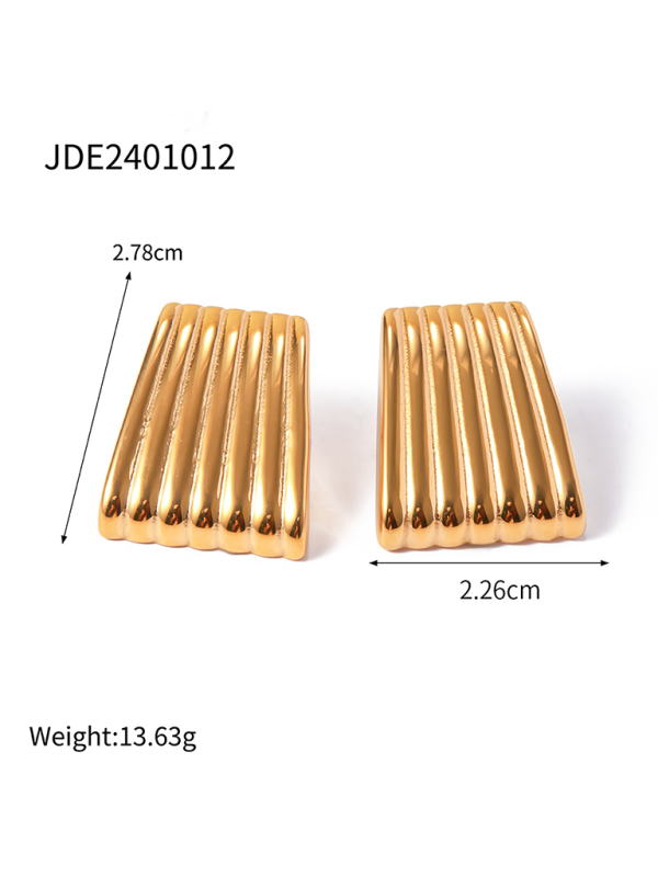 Blue Zone Planet | Striped trapezoidal earrings with special lines-Earrings-[Adult]-[Female]-2022 Online Blue Zone Planet