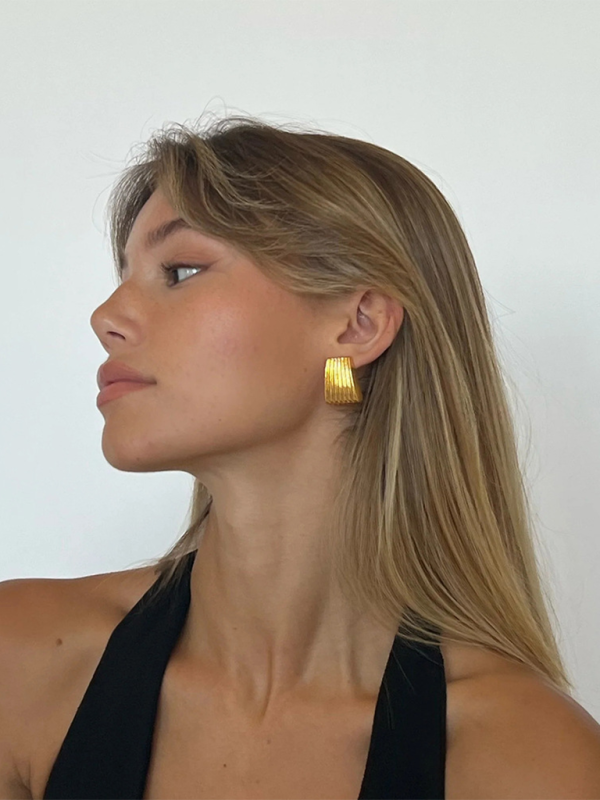 Blue Zone Planet | Striped trapezoidal earrings with special lines-Earrings-[Adult]-[Female]-Golden-FREESIZE-2022 Online Blue Zone Planet