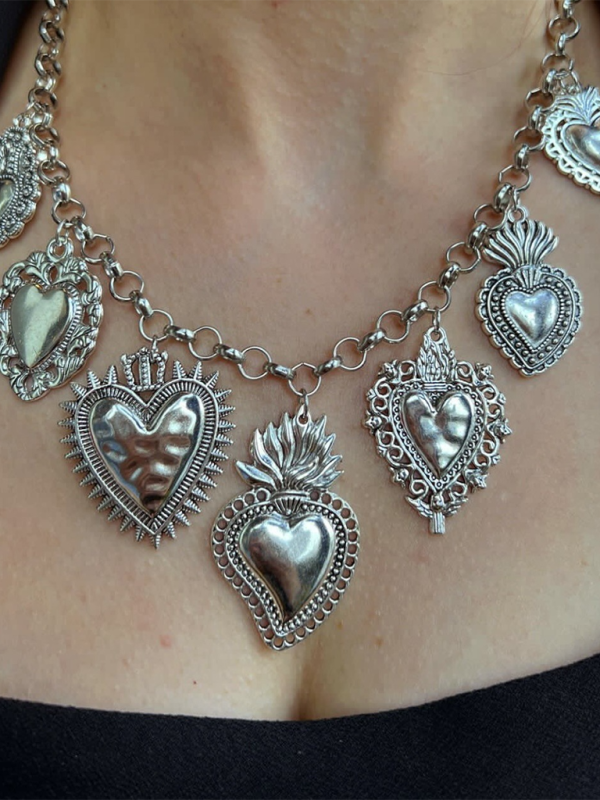 Blue Zone Planet | Multiple Sacred Heart Pendant Necklace Silver Chain Personalized Design Female Jewelry-TOPS / DRESSES-[Adult]-[Female]-Silver-FREESIZE-2022 Online Blue Zone Planet