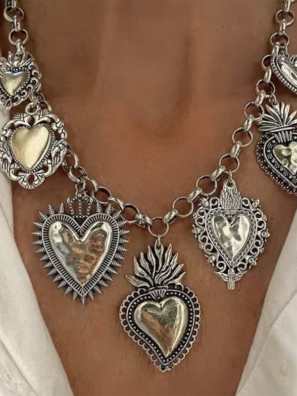 Blue Zone Planet | Multiple Sacred Heart Pendant Necklace Silver Chain Personalized Design Female Jewelry-TOPS / DRESSES-[Adult]-[Female]-Silver-FREESIZE-2022 Online Blue Zone Planet