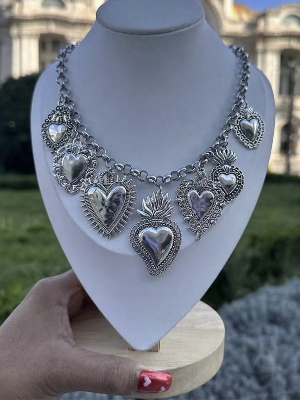 Blue Zone Planet | Multiple Sacred Heart Pendant Necklace Silver Chain Personalized Design Female Jewelry-TOPS / DRESSES-[Adult]-[Female]-Silver-FREESIZE-2022 Online Blue Zone Planet