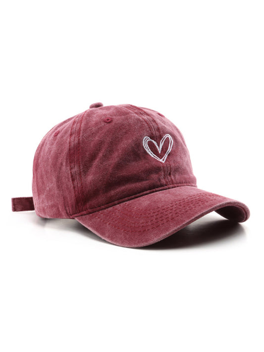 Fashion retro washed distressed love cap sun hat baseball cap-BASEBALL HATS-[Adult]-[Female]-Wine Red-F-2022 Online Blue Zone Planet