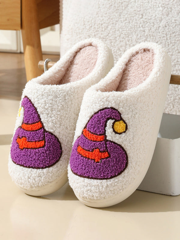 Halloween pattern home plush warm slippers-[Adult]-[Female]-Pattern4-35-2022 Online Blue Zone Planet