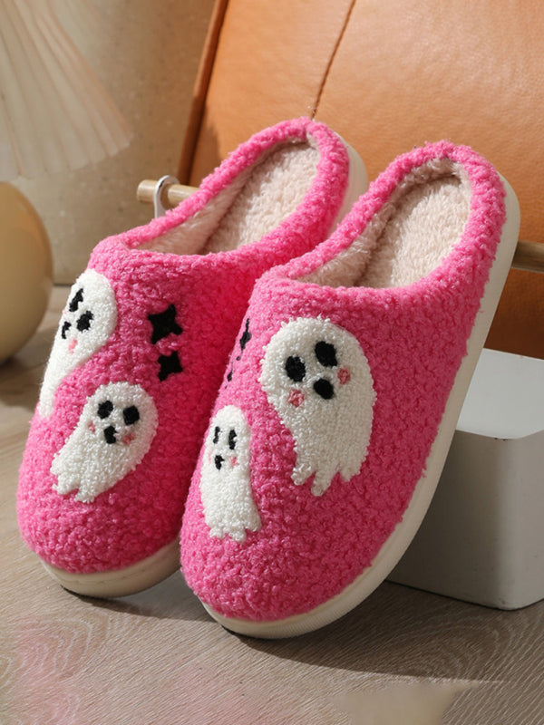 Halloween Ghost House Pattern Home Plush Warm Slippers-[Adult]-[Female]-Pattern2-35-2022 Online Blue Zone Planet