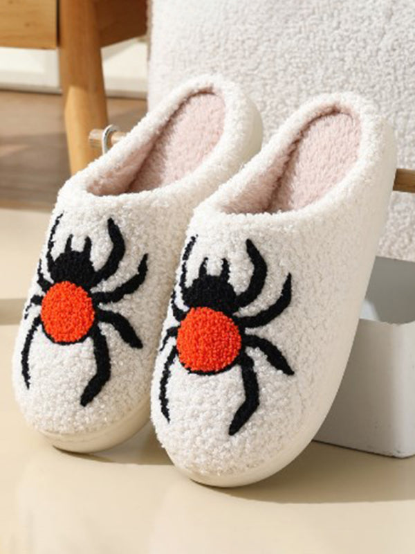 Halloween Ghost House Pattern Home Plush Warm Slippers-[Adult]-[Female]-Pattern5-35-2022 Online Blue Zone Planet