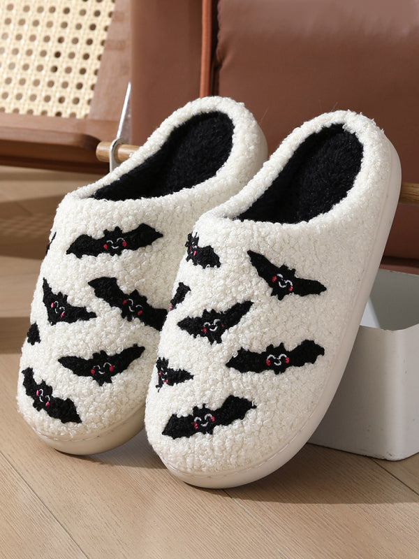 Halloween Love Skeleton Hand Pattern Home Plush Warm Slippers-[Adult]-[Female]-Pattern1-35-2022 Online Blue Zone Planet