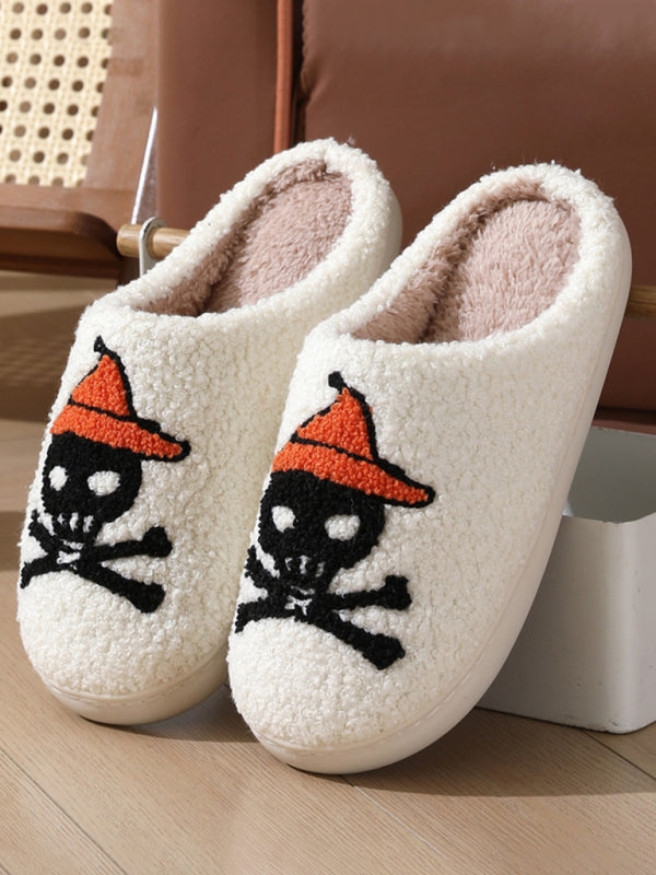 Halloween Love Skeleton Hand Pattern Home Plush Warm Slippers-[Adult]-[Female]-Pattern3-35-2022 Online Blue Zone Planet