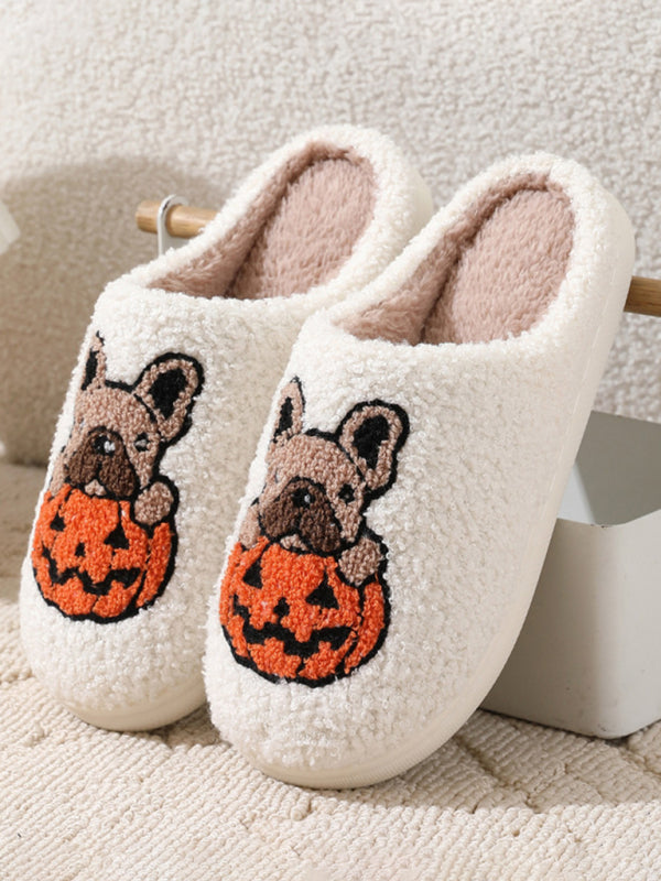 Halloween Love Skeleton Hand Pattern Home Plush Warm Slippers-[Adult]-[Female]-Pattern4-35-2022 Online Blue Zone Planet