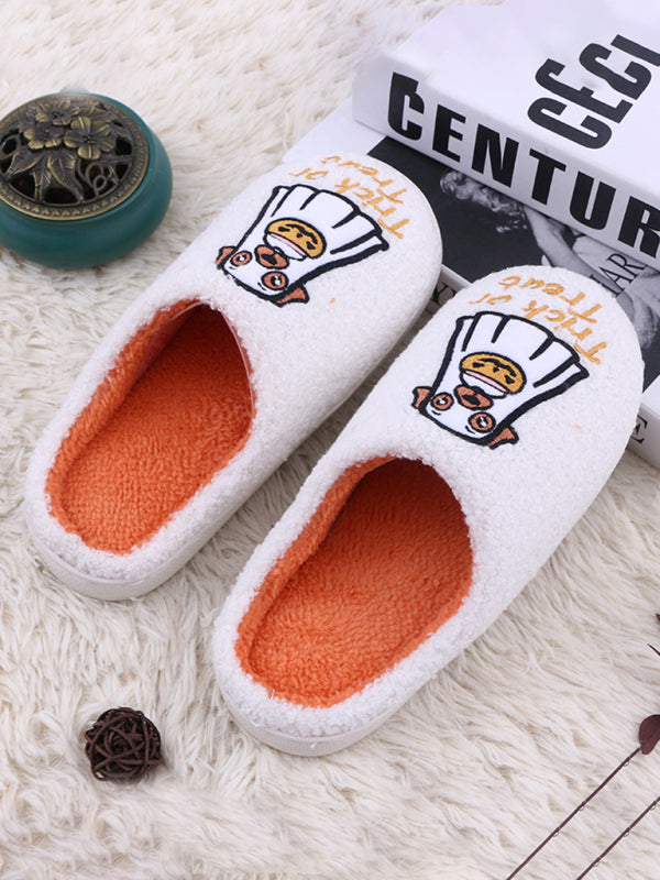 Halloween Cartoon Pumpkin Dog Plush Couple Indoor Comfort Slippers-[Adult]-[Female]-2022 Online Blue Zone Planet