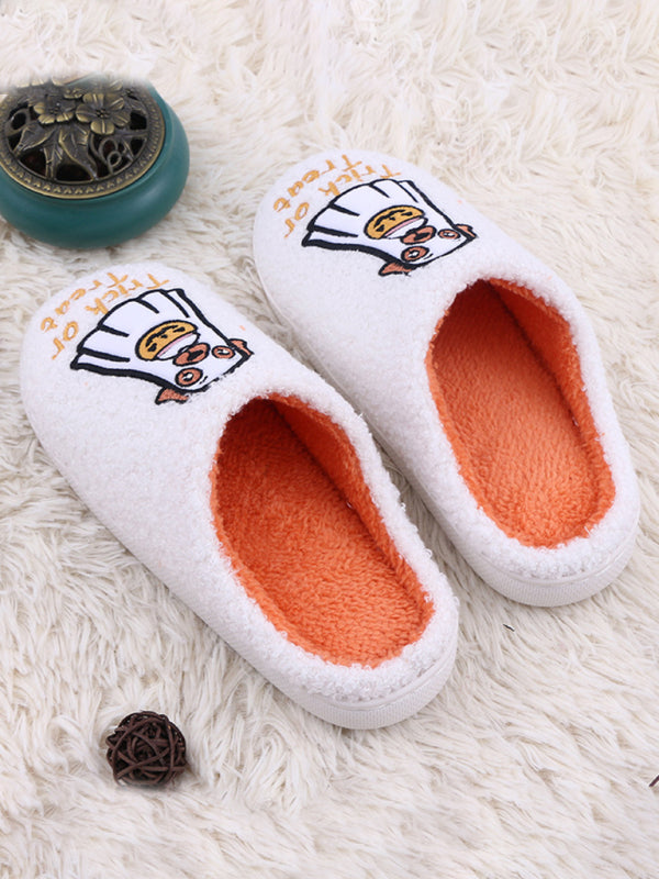 Halloween Cartoon Pumpkin Dog Plush Couple Indoor Comfort Slippers-[Adult]-[Female]-2022 Online Blue Zone Planet