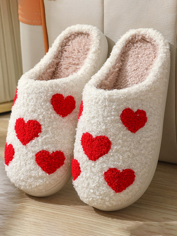 Christmas Valentine's Day Love Cotton Slippers Indoor Home Plush Warm Slippers-[Adult]-[Female]-White-36-2022 Online Blue Zone Planet