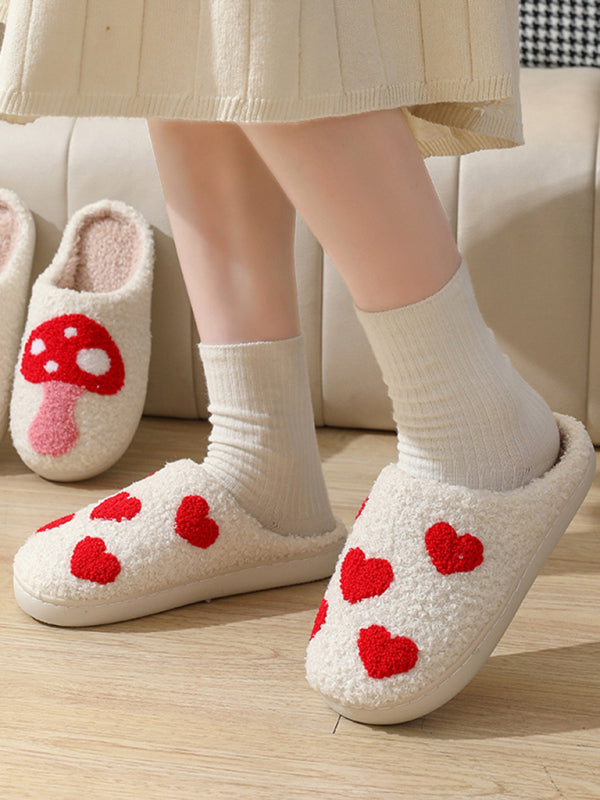 Christmas Valentine's Day Love Cotton Slippers Indoor Home Plush Warm Slippers-[Adult]-[Female]-2022 Online Blue Zone Planet