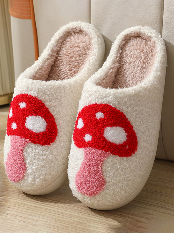 Christmas Valentine's Day Cute Mushroom Cotton Slippers Indoor Home Plush Warm Slippers-SHOES-[Adult]-[Female]-White-36-2022 Online Blue Zone Planet