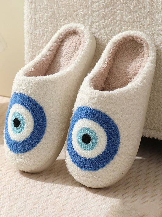 Blue Zone Planet | Blue Eyes Pattern Cotton Slippers Indoor Home Plush Warm Slippers-[Adult]-[Female]-White-36-2022 Online Blue Zone Planet