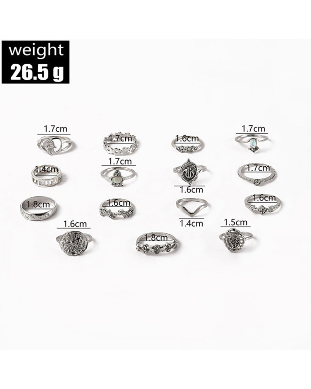 Retro Beauty Head Portrait Gold Coin Cross Pattern Love Fatima Palm Ring 15-piece Ring Set-[Adult]-[Female]-2022 Online Blue Zone Planet