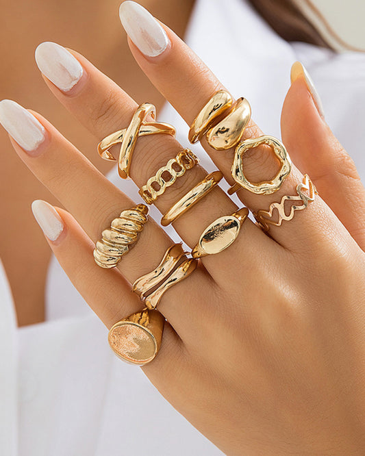 Rebel Twists & Chains Punk Ring Set-RINGS-[Adult]-[Female]-Golden-F-2022 Online Blue Zone Planet