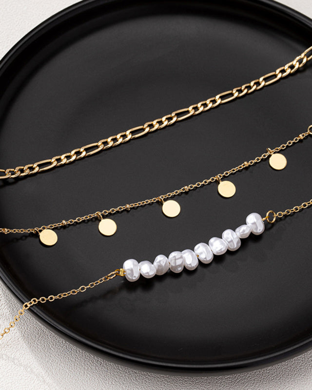 Simple and elegant irregular imitation pearl metal disc women's necklace set-[Adult]-[Female]-2022 Online Blue Zone Planet