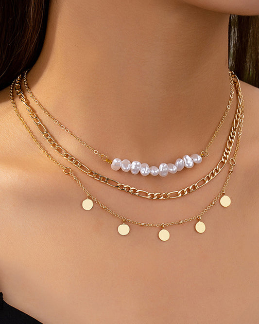 Simple and elegant irregular imitation pearl metal disc women's necklace set-[Adult]-[Female]-Golden-F-2022 Online Blue Zone Planet