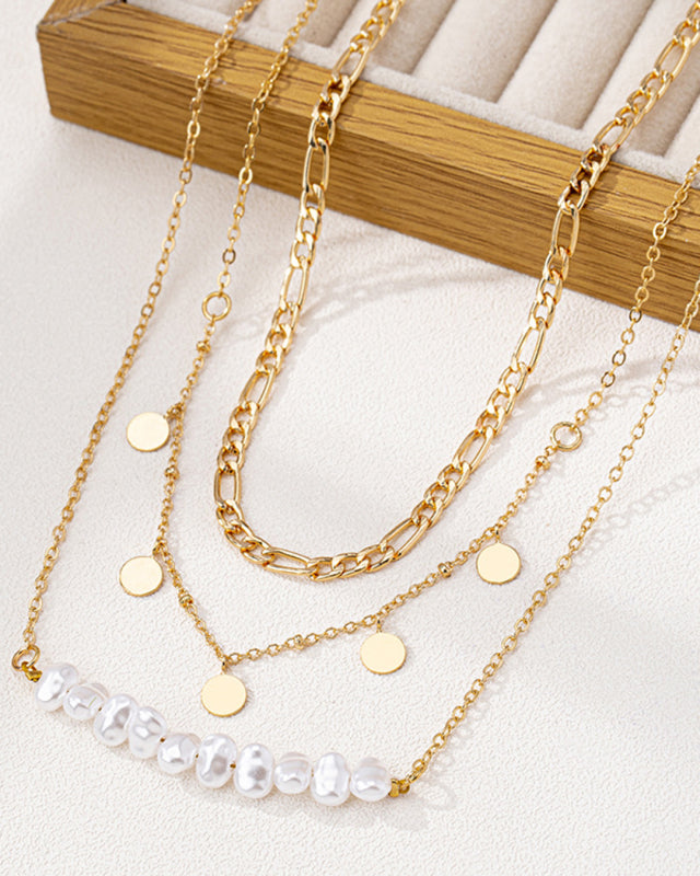 Simple and elegant irregular imitation pearl metal disc women's necklace set-[Adult]-[Female]-2022 Online Blue Zone Planet