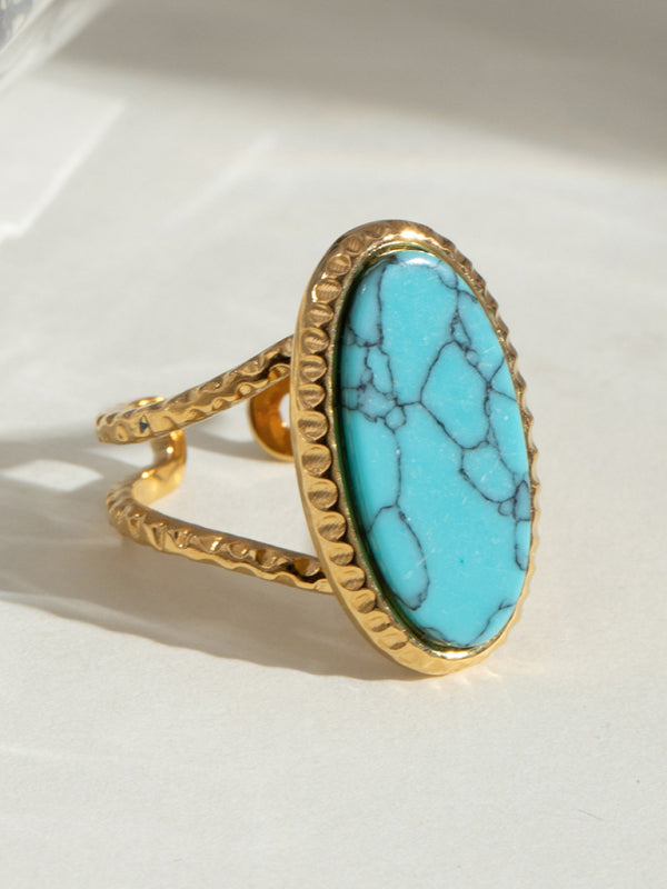 Oval Blue Turquoise Tiger's Eye Adjustable Open Ring (Single Set)-[Adult]-[Female]-2022 Online Blue Zone Planet