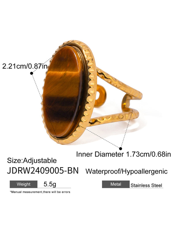 Oval Blue Turquoise Tiger's Eye Adjustable Open Ring (Single Set)-[Adult]-[Female]-2022 Online Blue Zone Planet