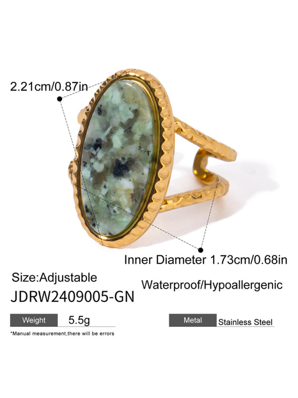 Oval Blue Turquoise Tiger's Eye Adjustable Open Ring (Single Set)-[Adult]-[Female]-2022 Online Blue Zone Planet
