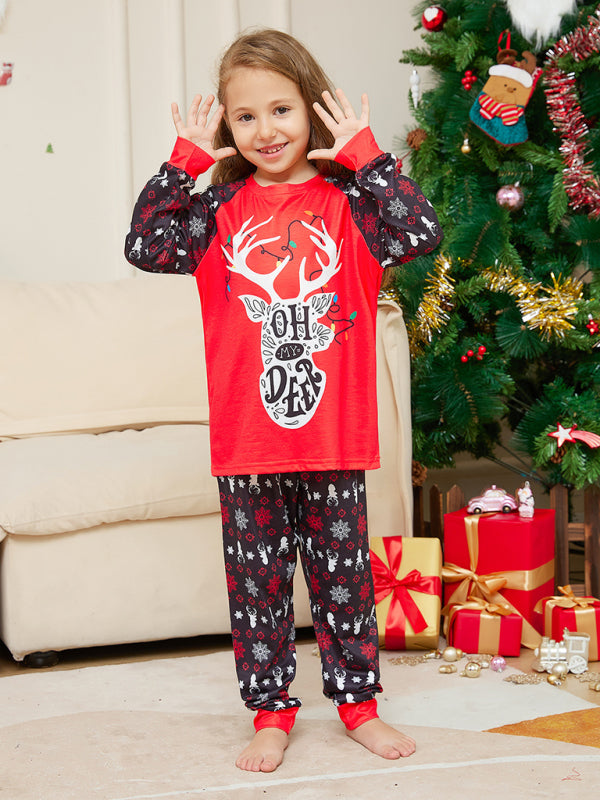 Blue Zone Planet | Christmas Cartoon Letter Printed Long Sleeve Round Neck Parent-Child Christmas Pajamas Set-TOPS / DRESSES-[Adult]-[Female]-2022 Online Blue Zone Planet