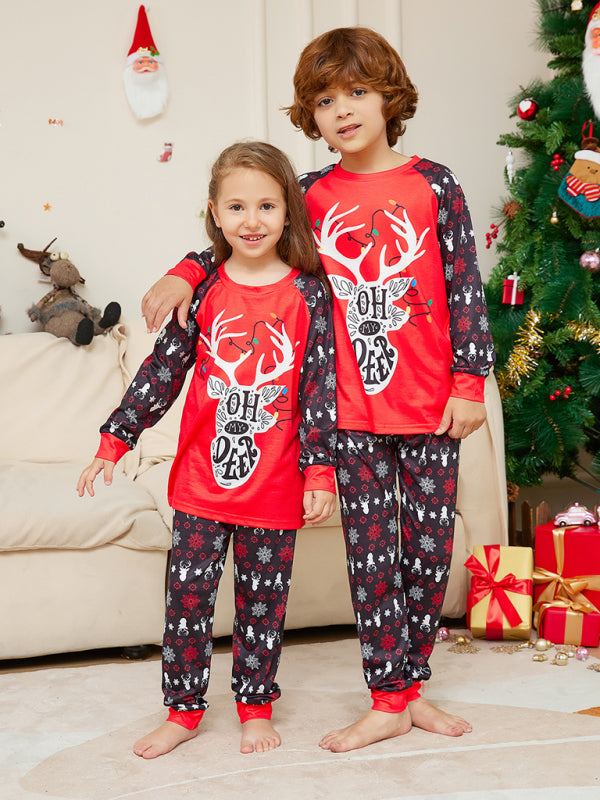 Blue Zone Planet | Christmas Cartoon Letter Printed Long Sleeve Round Neck Parent-Child Christmas Pajamas Set-TOPS / DRESSES-[Adult]-[Female]-2022 Online Blue Zone Planet