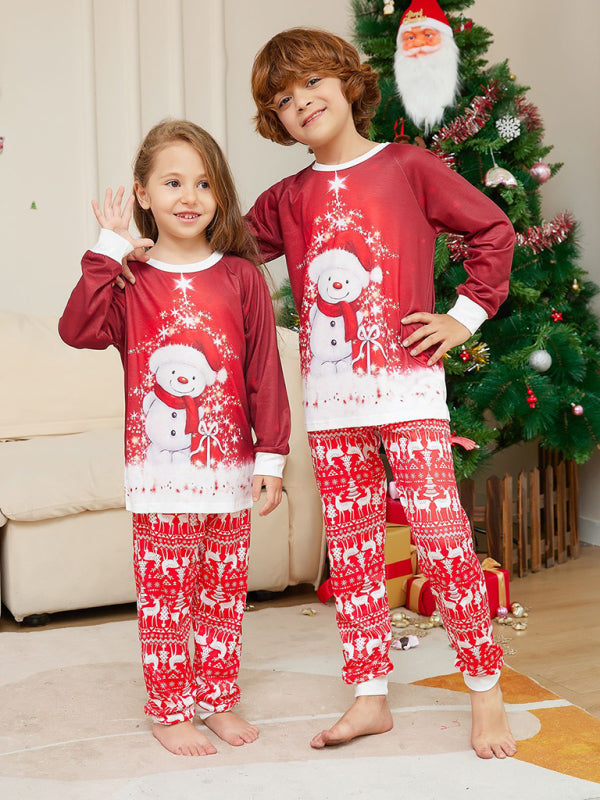 Blue Zone Planet | Christmas snowman scarf parent-child Christmas home wear pajamas set-TOPS / DRESSES-[Adult]-[Female]-2022 Online Blue Zone Planet