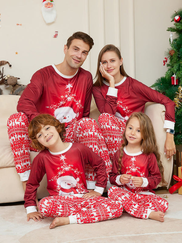 Blue Zone Planet | Christmas snowman scarf parent-child Christmas home wear pajamas set-TOPS / DRESSES-[Adult]-[Female]-Red-S-2022 Online Blue Zone Planet