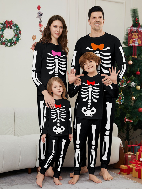 Blue Zone Planet | Halloween Parent-Child Home Costume Skeleton Bones Adult Child Neat Costume Pajama Set-TOPS / DRESSES-[Adult]-[Female]-Black-S-2022 Online Blue Zone Planet