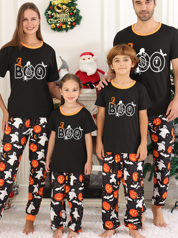 Blue Zone Planet | Halloween Christmas parent-child loungewear separates set two-piece pajamas short sleeves and long pants-TOPS / DRESSES-[Adult]-[Female]-Orange-S-2022 Online Blue Zone Planet