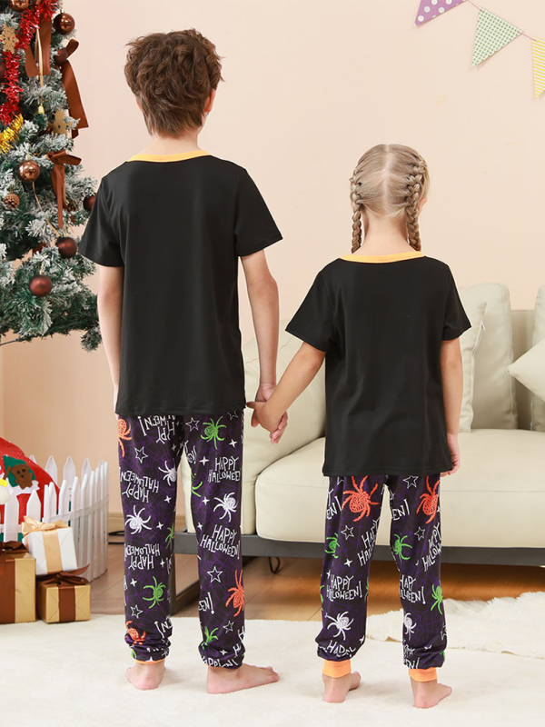 Blue Zone Planet | Halloween Christmas Parent-Child Homewear Spider Printed Two Piece Pajamas Short Sleeve Long Pants-TOPS / DRESSES-[Adult]-[Female]-2022 Online Blue Zone Planet