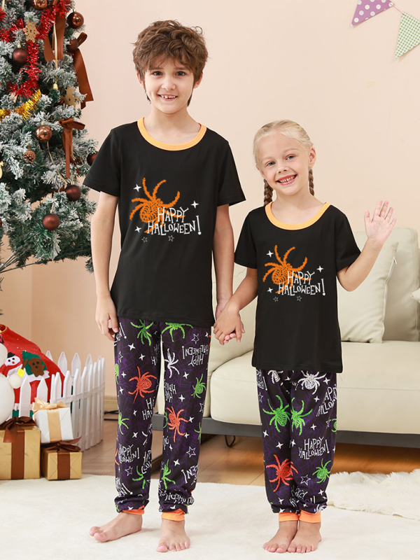 Blue Zone Planet | Halloween Christmas Parent-Child Homewear Spider Printed Two Piece Pajamas Short Sleeve Long Pants-TOPS / DRESSES-[Adult]-[Female]-2022 Online Blue Zone Planet