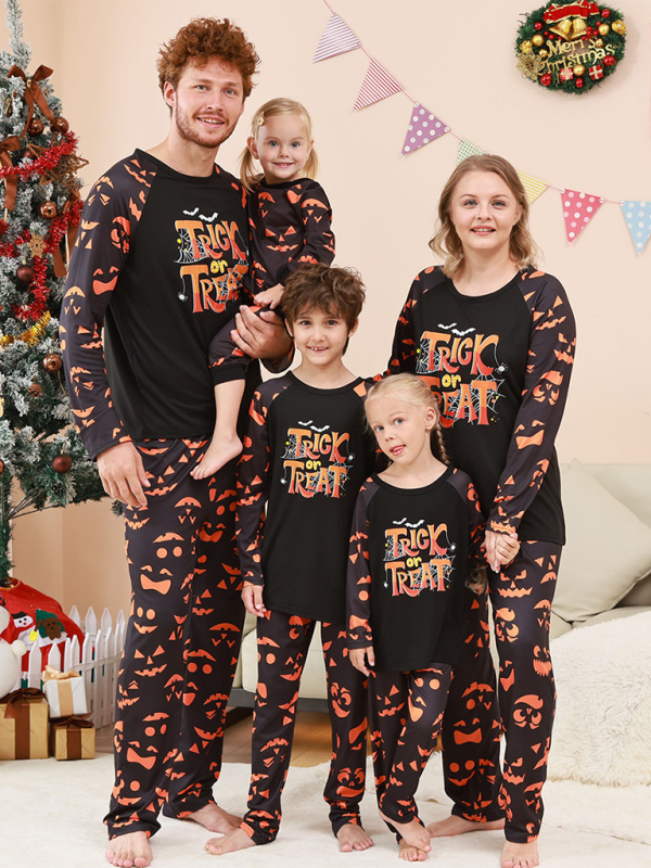 Blue Zone Planet | Halloween Christmas Parent-Child Loungewear Split Sleeve Set Two Piece Pajamas-TOPS / DRESSES-[Adult]-[Female]-Black-S-2022 Online Blue Zone Planet