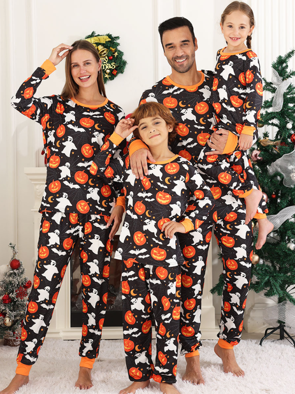 Blue Zone Planet | Halloween Homewear Spider Pumpkin Printed Two Piece Pajama Set-TOPS / DRESSES-[Adult]-[Female]-Black-S-2022 Online Blue Zone Planet