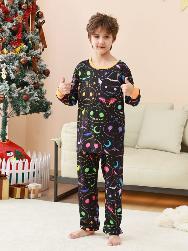 Blue Zone Planet | Halloween Homewear Pumpkin Print Two Piece Pajama Set-TOPS / DRESSES-[Adult]-[Female]-2022 Online Blue Zone Planet