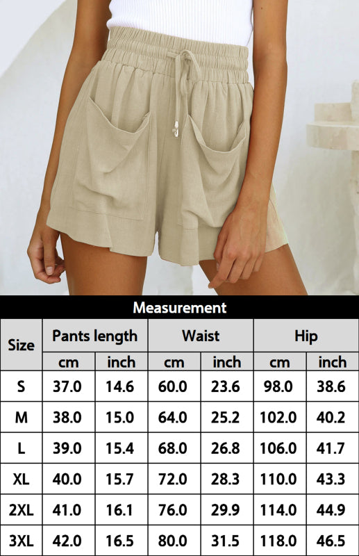 Ladies Cotton Linen High Waist Loose Wide Leg Shorts-[Adult]-[Female]-2022 Online Blue Zone Planet