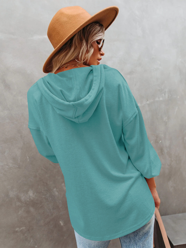 Cardigan Hoodie Loose Solid Color Sweatshirt BLUE ZONE PLANET