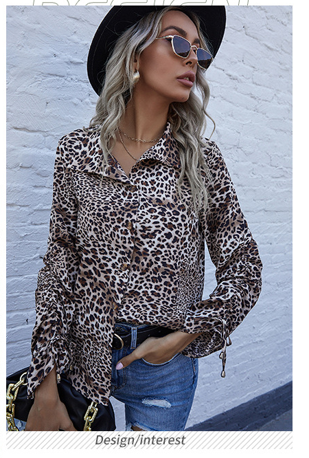 Fashion Trend Female Leopard Print Top-[Adult]-[Female]-Khaki-S-2022 Online Blue Zone Planet