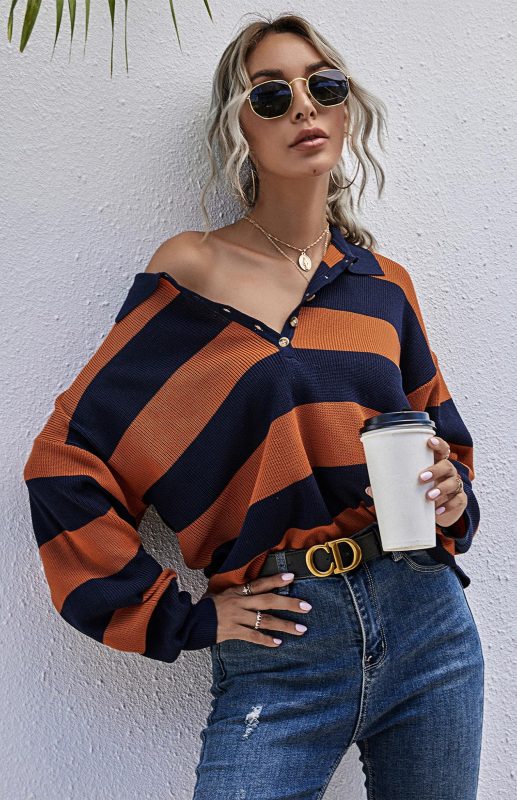 Women's Fashion Trend Pullover Sweater-[Adult]-[Female]-Orange-S-2022 Online Blue Zone Planet