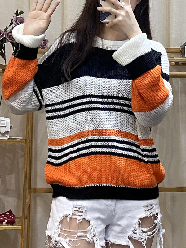 Women's Fashion Trend Striped Sweater-[Adult]-[Female]-2022 Online Blue Zone Planet