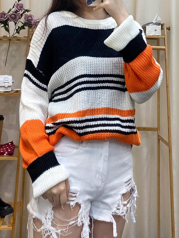 Women's Fashion Trend Striped Sweater-[Adult]-[Female]-2022 Online Blue Zone Planet