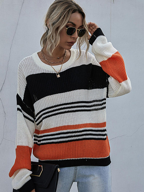 Women's Fashion Trend Striped Sweater-[Adult]-[Female]-2022 Online Blue Zone Planet