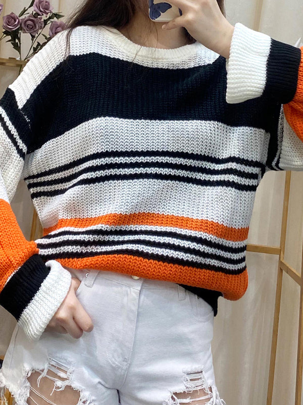 Women's Fashion Trend Striped Sweater-[Adult]-[Female]-2022 Online Blue Zone Planet