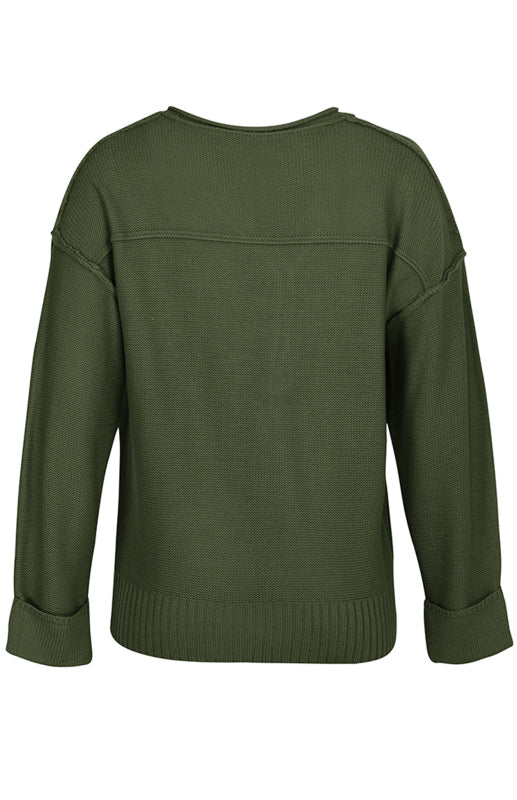 Women's Solid Color V Neck Single Breasted Sweater-[Adult]-[Female]-2022 Online Blue Zone Planet